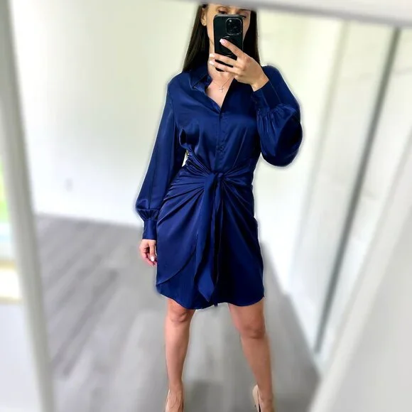 knee length dresses for ladies Pre-Loved BR Banana Republic Women's Bias-Cut Satin Midi Dress Black Size L   Elle & Beck